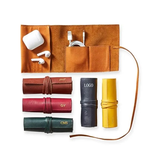 Leather Organizer Cable Roll Bag