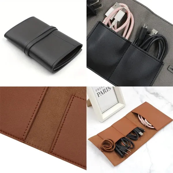Leather Organizer Cable Roll Bag
