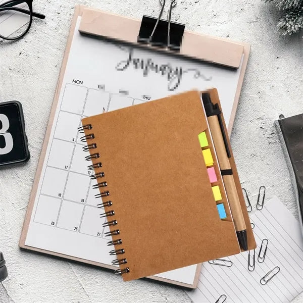 Kraft Paper Coil Notebook with Sticky Notes