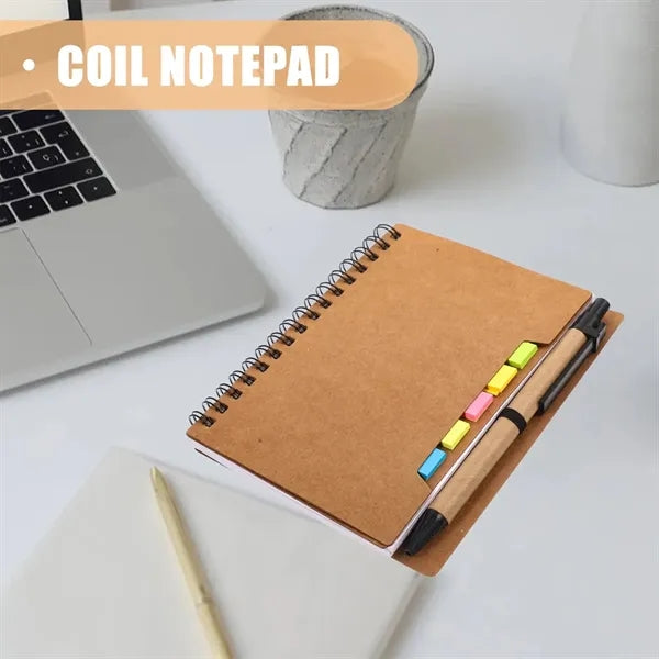 Kraft Paper Coil Notebook with Sticky Notes