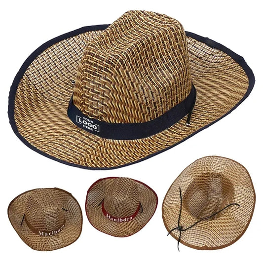 Straw Round up Cowboy Hat Summer Wide Brim Beach Cap