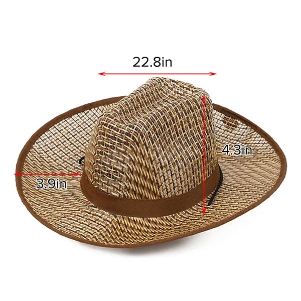 Straw Round up Cowboy Hat Summer Wide Brim Beach Cap