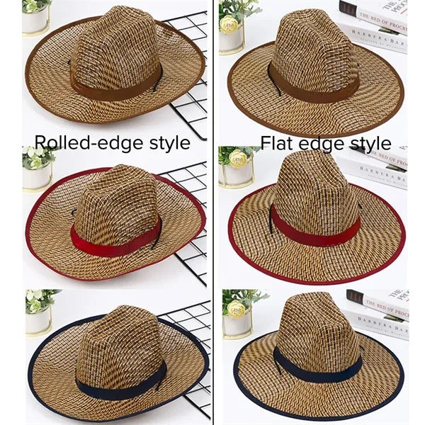 Straw Round up Cowboy Hat Summer Wide Brim Beach Cap