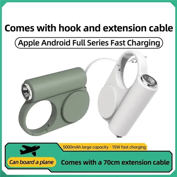 Outdoor Power Bank with Flashlight, Retractable Cables