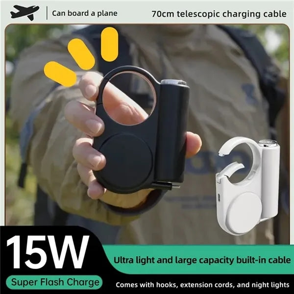 Outdoor Power Bank with Flashlight, Retractable Cables