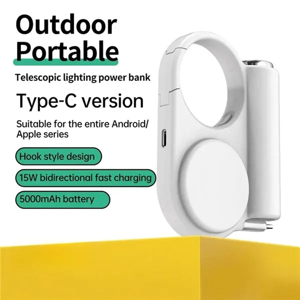 Outdoor Power Bank with Flashlight, Retractable Cables