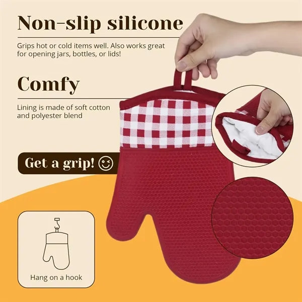 Heat resistant durable grilling kitchen silicone oven mitts