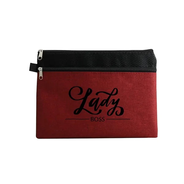 Dual Zipper Compartment Pen Loop Pouch