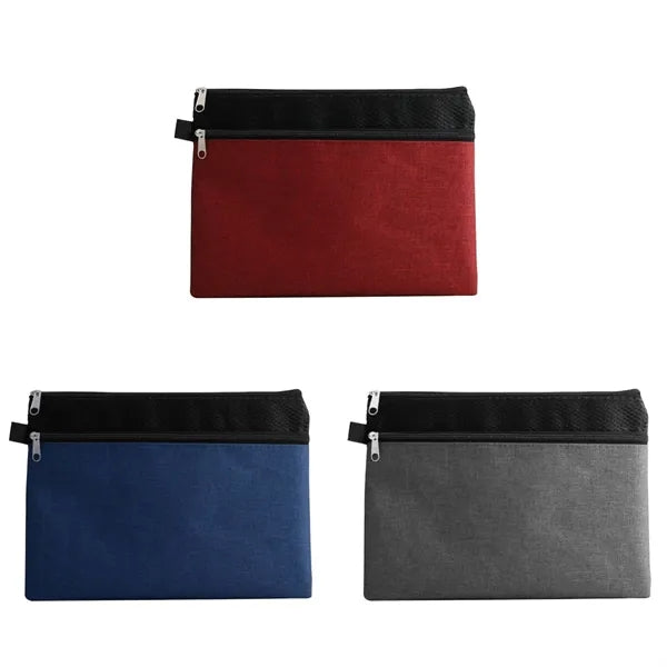 Dual Zipper Compartment Pen Loop Pouch