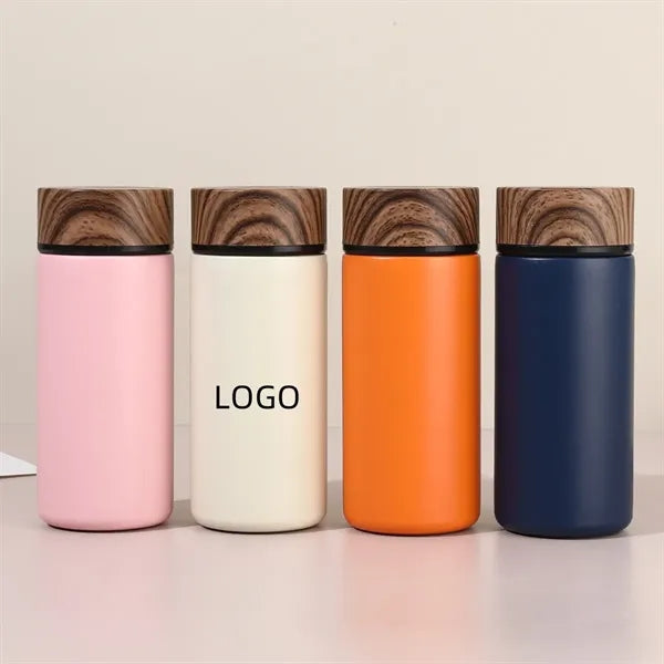 10oz Stainless Steel Water Bottle with Wood Grain Lid