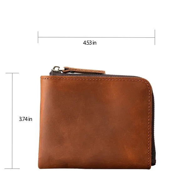 Retro Crazy Horse Leather Zipper Flat Wallet