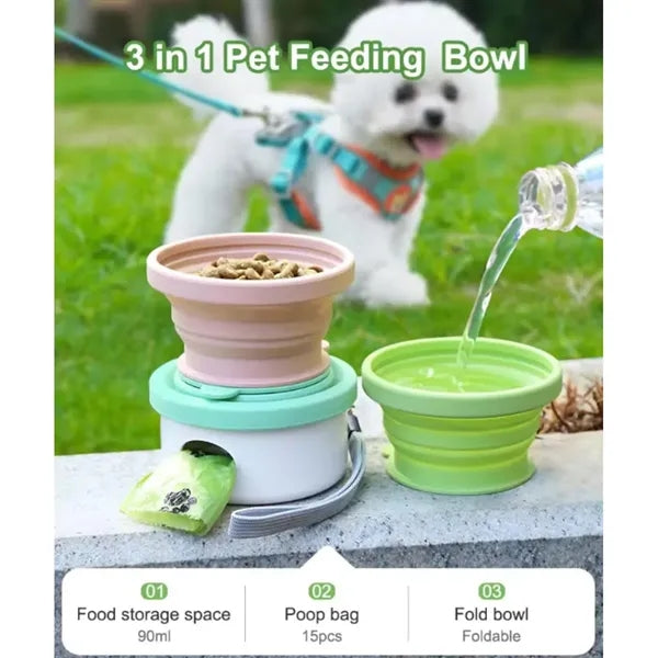 Collapsible Silicone Dog Bowl with Waste Bag and Travel Cup