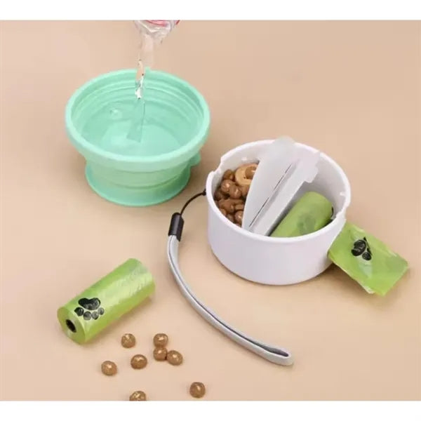 Collapsible Silicone Dog Bowl with Waste Bag and Travel Cup