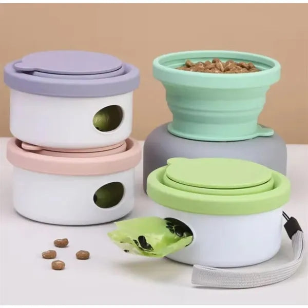 Collapsible Silicone Dog Bowl with Waste Bag and Travel Cup