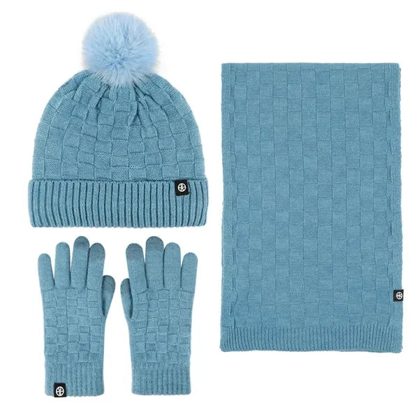 Cotton Scarf Gloves Hat (3 Piece Set)
