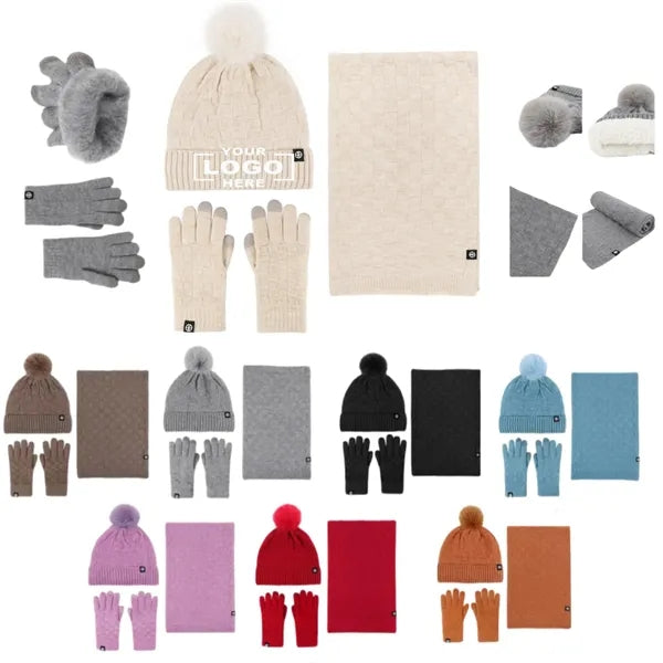 Cotton Scarf Gloves Hat (3 Piece Set)