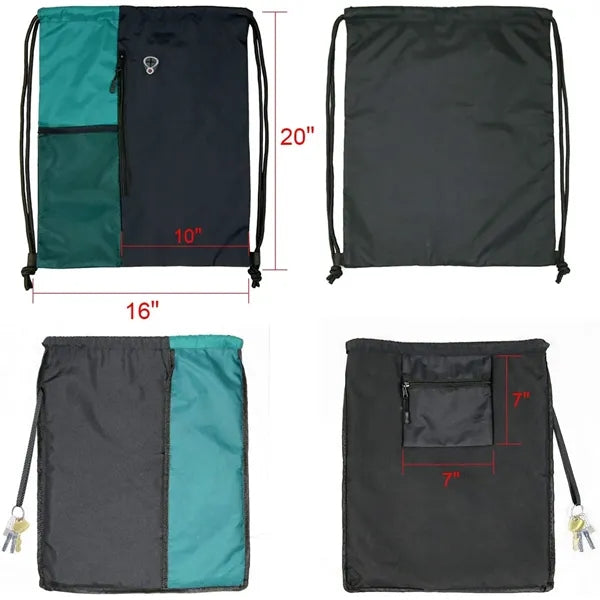 Two-Tone Drawstring Backpack Sports Gym Bag W/ Mesh Pockets