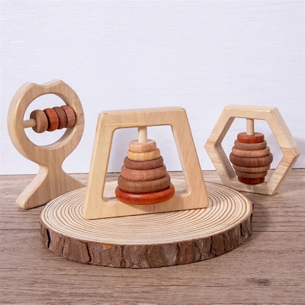 Wooden Rainbow Color Rattles Toy Set for Infant Newborn
