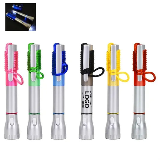 Led Flashlight Ballpoint Pen With Lanyard