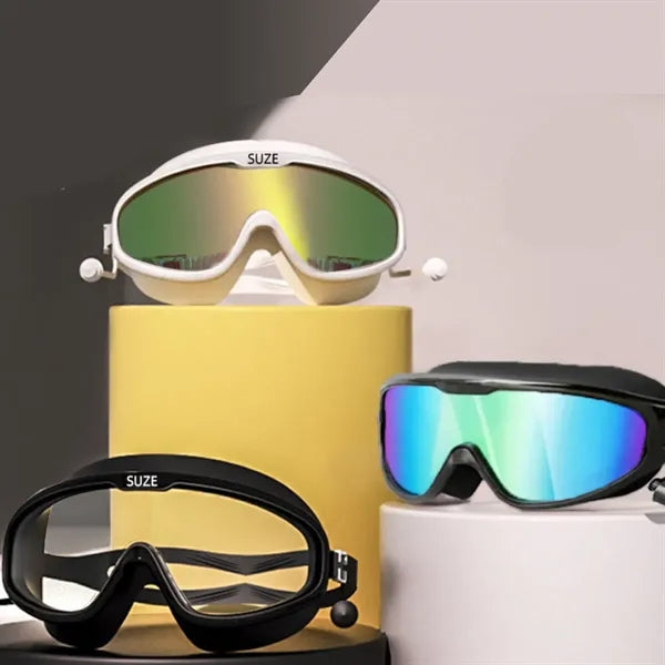 Large Frame Anti-Fog HD Swim Goggles with Earplugs