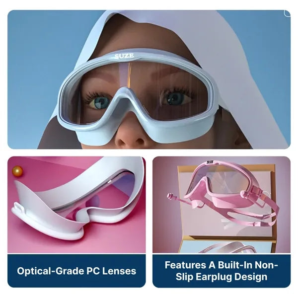 Large Frame Anti-Fog HD Swim Goggles with Earplugs