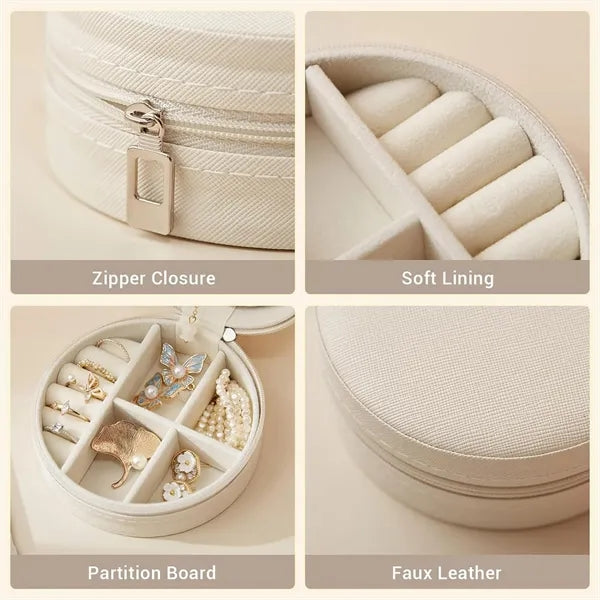 Round PU Leather Jewellery Storage Box