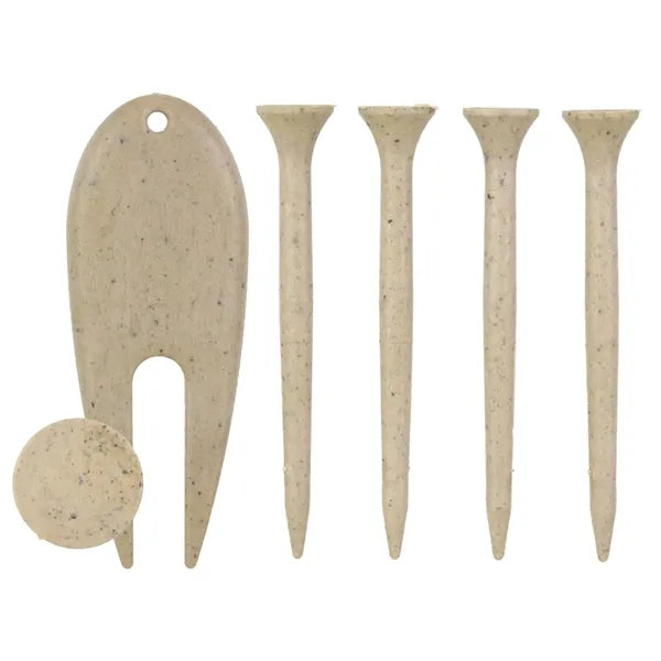 4 Coffee Golf Tees with Divot Tool and Ball Marker