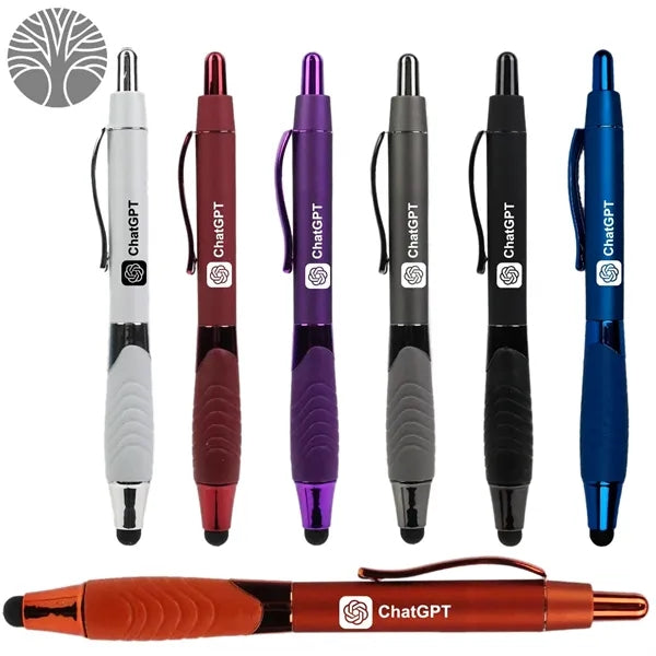 Recycled Rubberized Metallic Pen with Stylus Tip