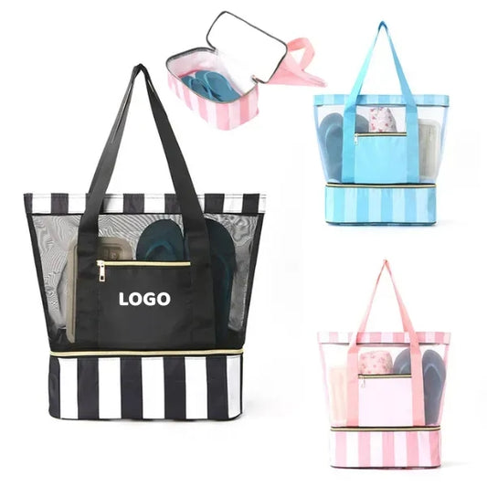 Mesh Beach Tote Bag with Shoe Compartment