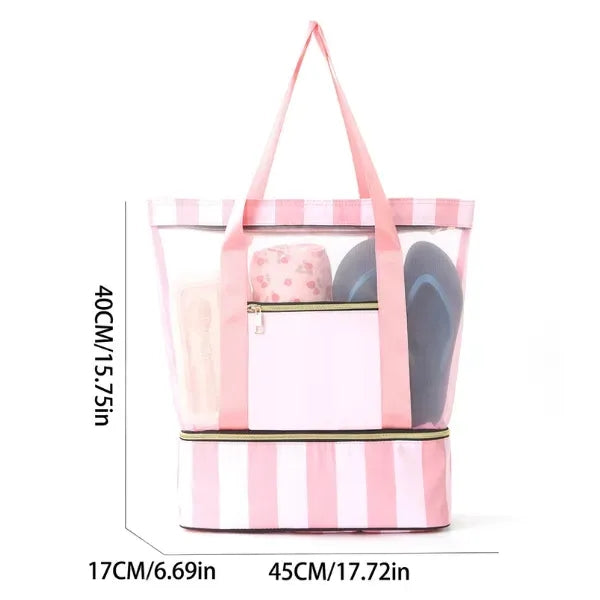 Mesh Beach Tote Bag with Shoe Compartment