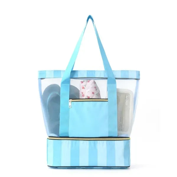 Mesh Beach Tote Bag with Shoe Compartment