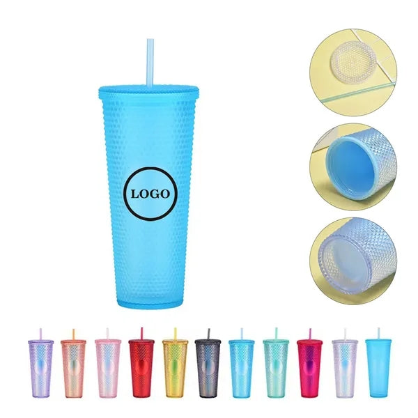 Double Layer Plastic Colorful Straw Cup Free Shipping