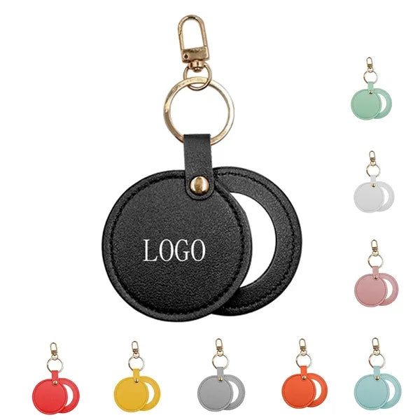 PU Makeup Mirror Single Sided Rotating Folding Keychain