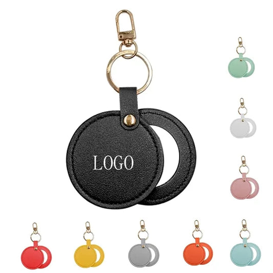 PU Makeup Mirror Single Sided Rotating Folding Keychain