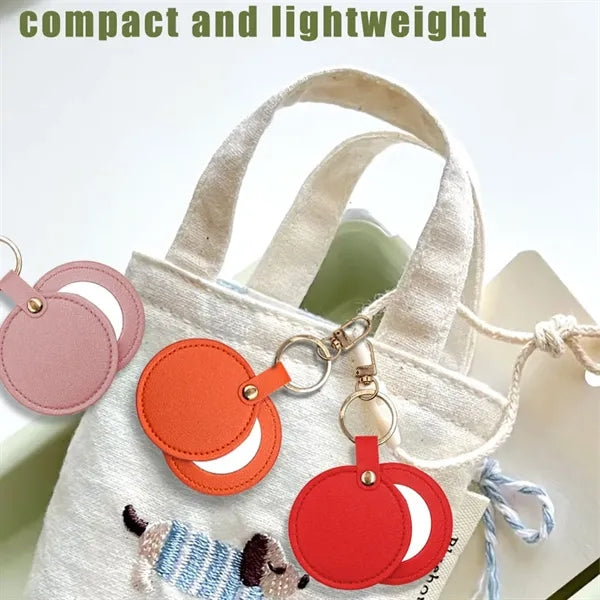 PU Makeup Mirror Single Sided Rotating Folding Keychain