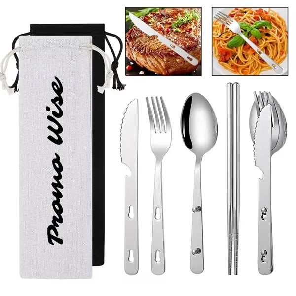 Stackable 4 in 1 Stainless Steel Flatware Set W/Storage Bag