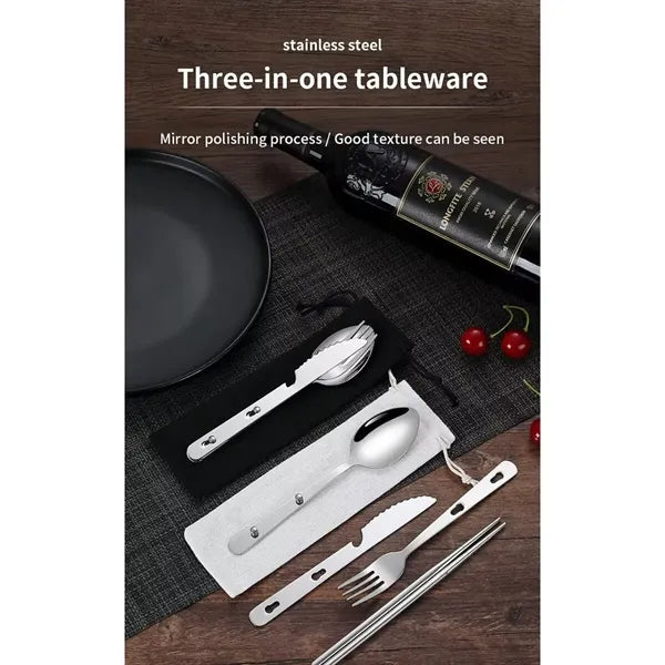 Stackable 4 in 1 Stainless Steel Flatware Set W/Storage Bag