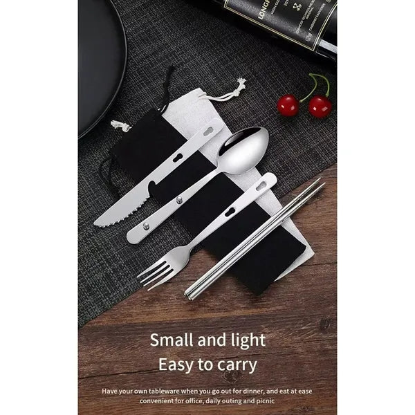 Stackable 4 in 1 Stainless Steel Flatware Set W/Storage Bag