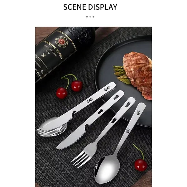 Stackable 4 in 1 Stainless Steel Flatware Set W/Storage Bag