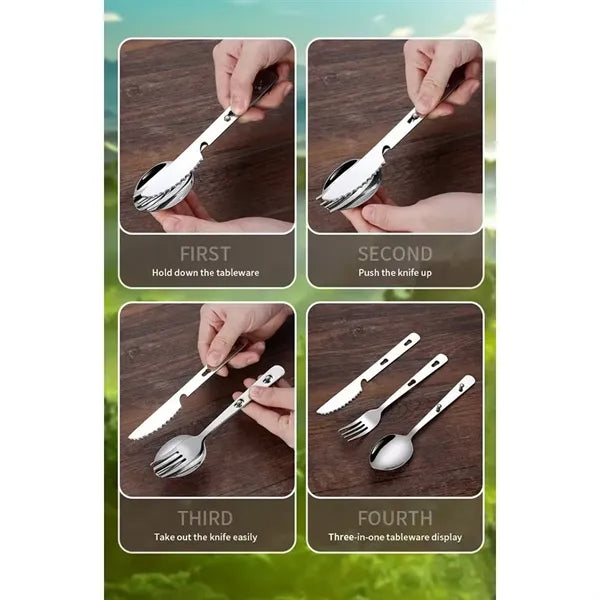 Stackable 4 in 1 Stainless Steel Flatware Set W/Storage Bag