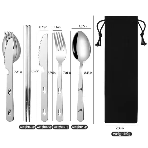Stackable 4 in 1 Stainless Steel Flatware Set W/Storage Bag