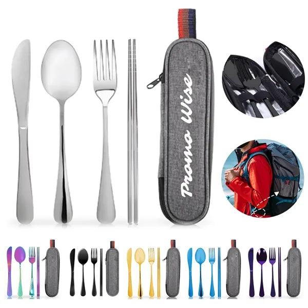 Portable 4 Piece Camping Cutlery Set with Storage Pouch