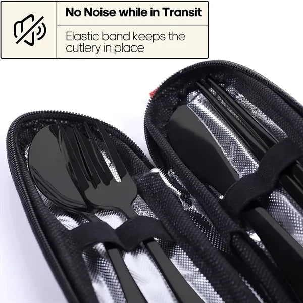 Portable 4 Piece Camping Cutlery Set with Storage Pouch