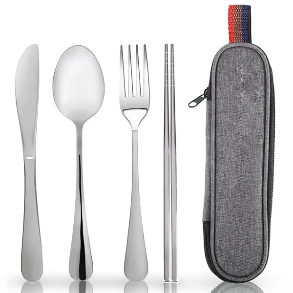 Portable 4 Piece Camping Cutlery Set with Storage Pouch