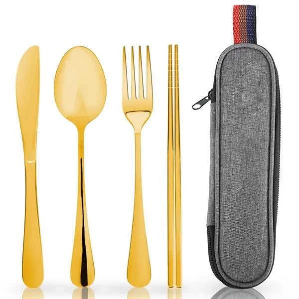 Portable 4 Piece Camping Cutlery Set with Storage Pouch