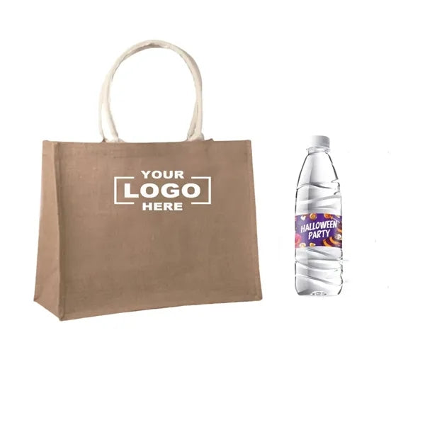 Logo Burlap Tote Bag w/ Waterproof Lining