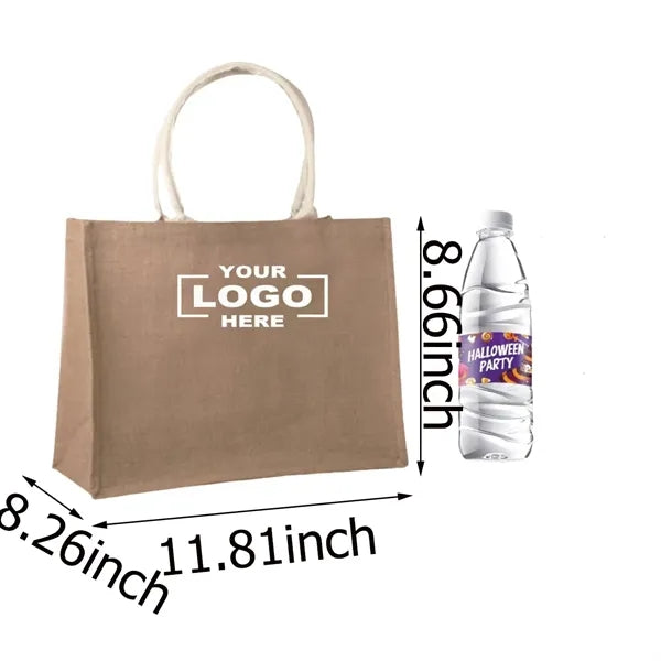 Logo Burlap Tote Bag w/ Waterproof Lining