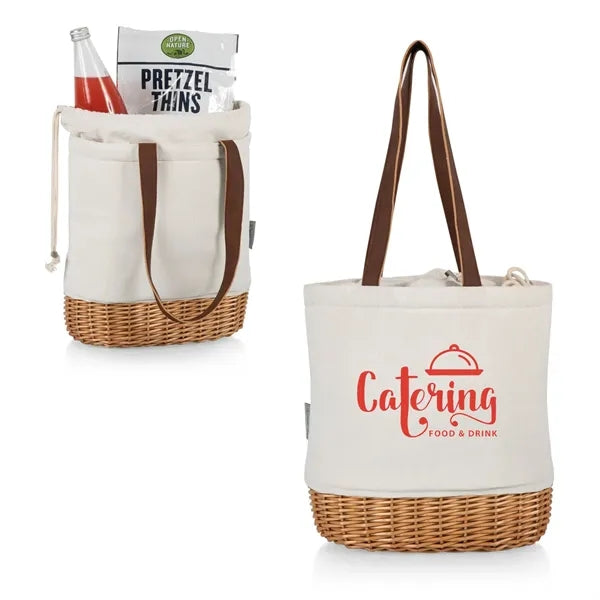Wicker & Canvas Picnic Basket Insulated Tote