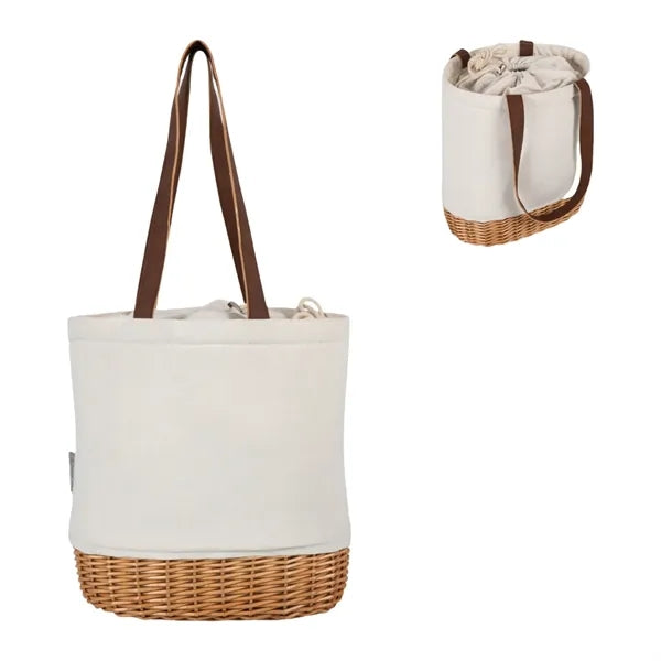 Wicker & Canvas Picnic Basket Insulated Tote