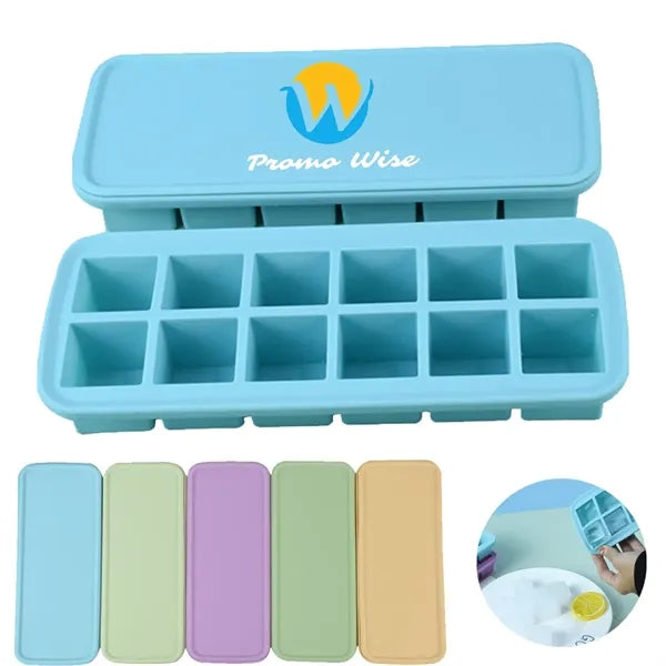 Square 12-Cell Silicone Ice Cube Tray with Lids